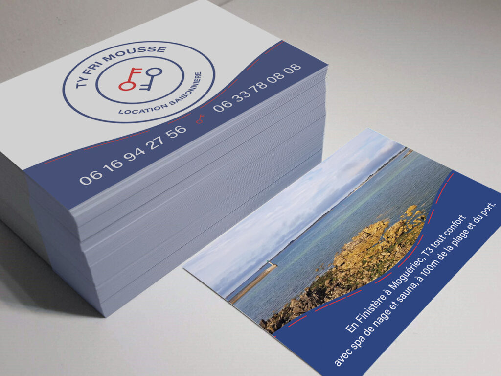 Graphisme et impression de cartes de visite pour des meublés de tourisme, locations saisonnières en Finistère